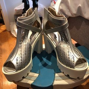 Jeffrey Campbell Like Chunky Heels White Sandals